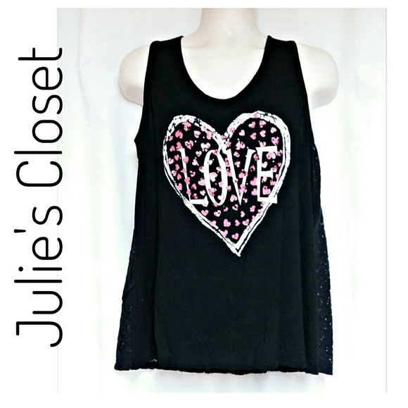 julie's closet Tops - *FINAL*Lace Back Heart Love Graphic Tank Black 1X julie's closet Tops - *FINAL*Lace Back Heart Love Graphic Tank Black 1X